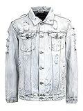 Regular Fit VICTORIOUS Herren Jeansjacke im Used-Look, Distressed Light Indigo, 3XL