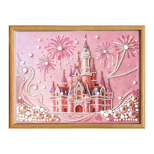 Peinture perles 3D château sans plis grâce au support en bois pré-encadré