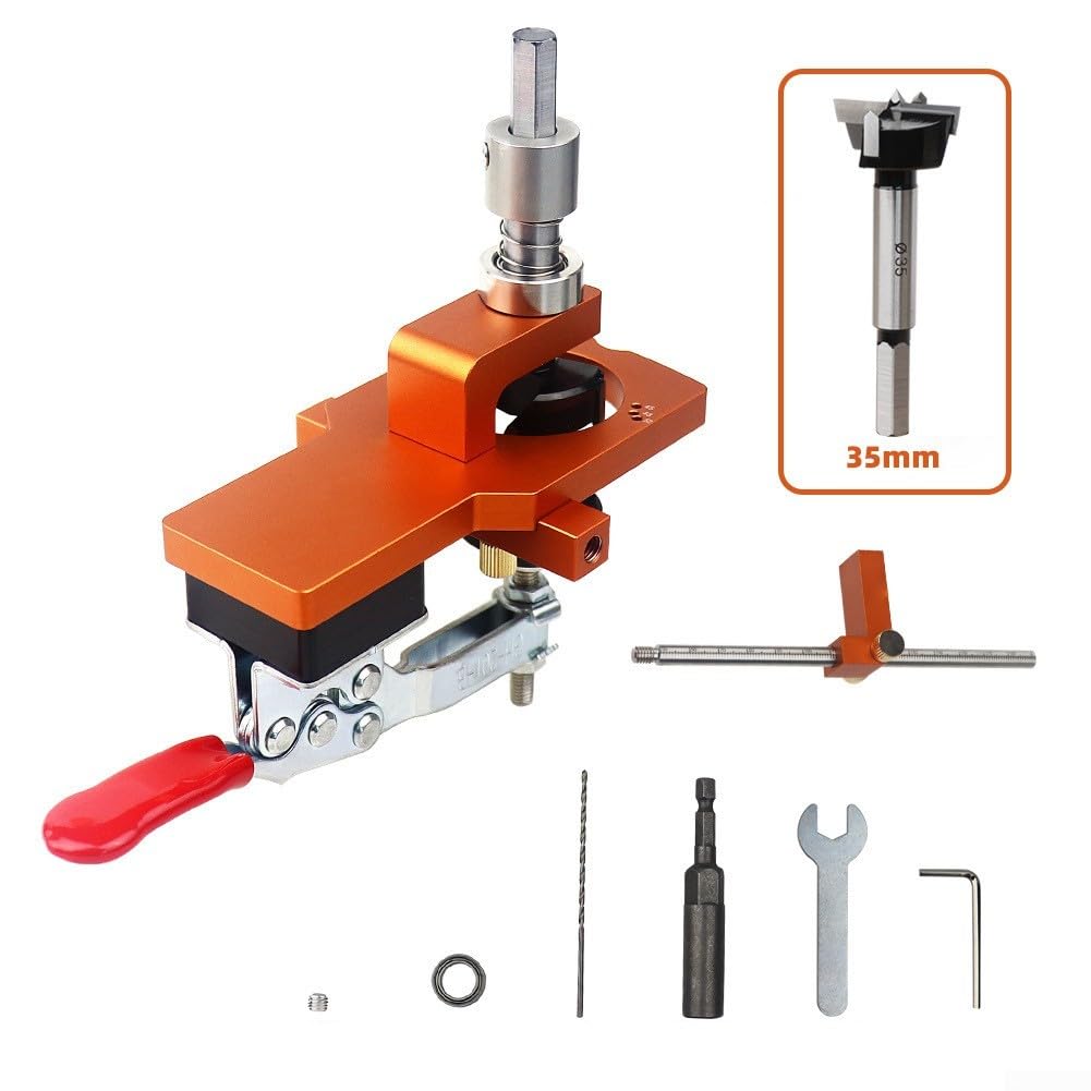 Tools Plus - Instalación de gabinete en 1025 mm de grosor, con abridor de posicionamiento de cadena para carpintería, adaptable, kit de plantilla de perforación de bisagra de 35 mm