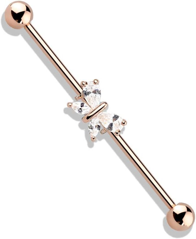 Pierced Owl - CZ Crystal Butterfly Industrial Barbell
