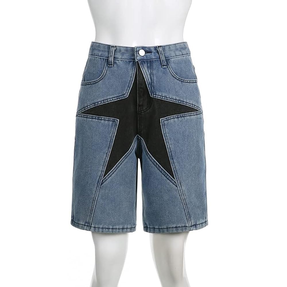 Fairy Grunge Demin Short Women Y2K Stars Patchwork Jeans