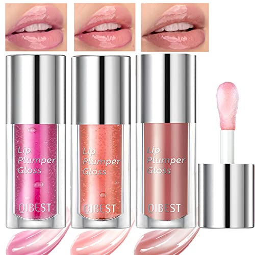 Petansy 3 Colors Hydrating Lip Gloss, Plumping Lip Oil Tinted Lip Balm Lip Care Transparent Toot Lip Oil, Lasting Nourishing Lip Glow Oil Non-Sticky Big Brush Glitter Shine Primer Lip Tint #TOP25