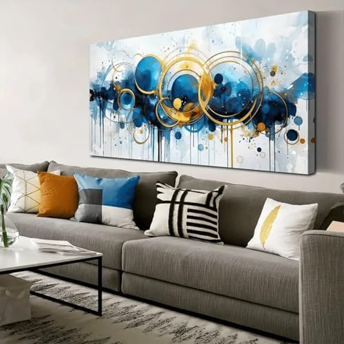 Peinture murale abstraite haut de gamme avec cadre interne bois decoration salon élégante
