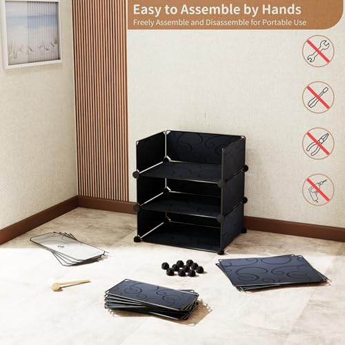 Image of AYSIS DIY Multi-Purpose Plastic Shoe Stand Rack Box Organizer with Door, Storage for Chappal, Slipper, Sandals, for Home & Entryway, Black, 5-Shelf-5-Door