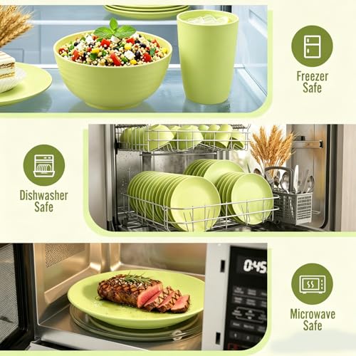 Image of Wheat Straw Dinnerware Set 40-Piece Service for 8 Unbreakable Dishes Set Plates and Bowls Sets Drinking Glasses Microwave Safe Dish Set Lightweight Dinnerware Set for Home & Kitchen - Yellow