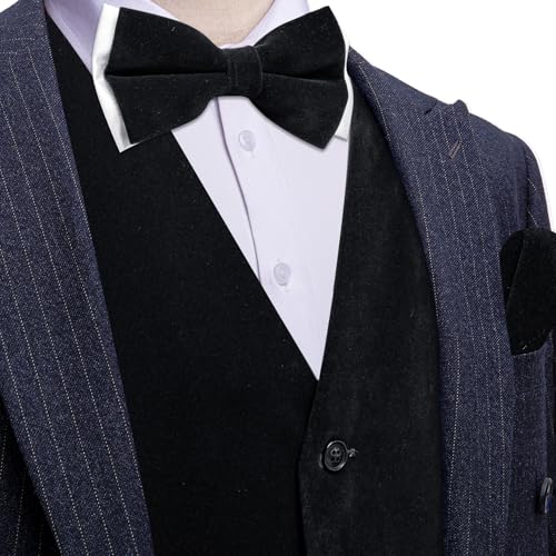 Barry.Wang Men's Velvet Vests Formal Waistcoat Bowtie Set Hanky Cufflinks Armband Wedding Party Tuxedo Vest 6PCS2
