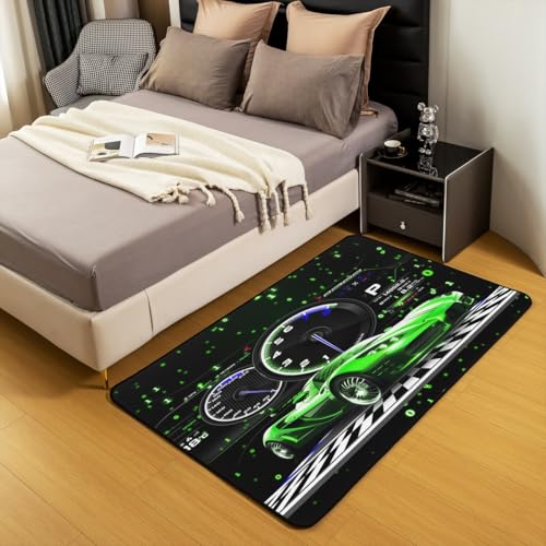 Alfombra Decorativa Infantil Coche de Carreras Verde 3x5 miniatura 5