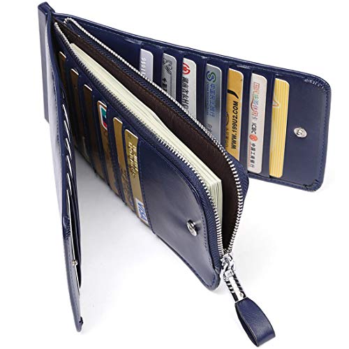 Women's Genuine Leather Credit Card Holder RFID Long Zipper Purse Wallet3