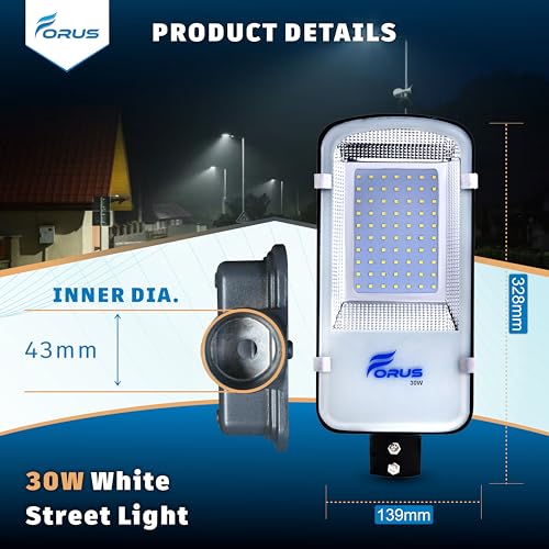 Image of Forus LED Street Light 30W with 4 Years Warranty, Waterproof Outdoor LED Street Light White, Energy Efficient Area Light for Home, Garden, Road, Parking Lot, Commercial Street Lighting (1 PC)