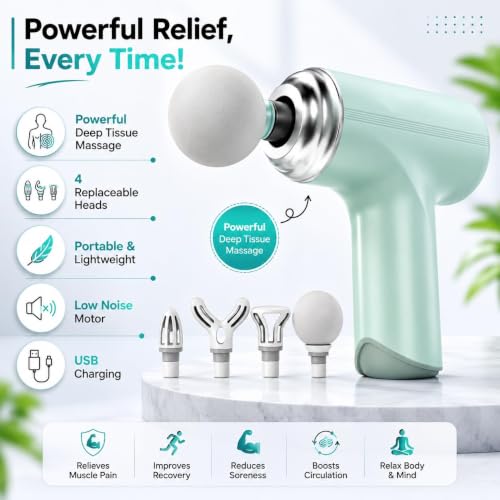Image of Gun Massage, Body Massager For Pain Relief, 4 Heads, 6 Speed Settings, Type-C Charging, Massager Machine, Massager Gun For Pain Relief, Scalp Massager, Neck and Sholder Massager, Head Massager