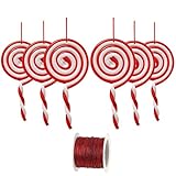 【El paquete incluye】 -Ofrecemos 6 piezas de adornos navideños para ti. Hay un pequeño agujero en la parte superior de la piruleta. Proporcionamos una cuerda roja de 20 metros. Solo necesita cortar la cuerda al largo que desee, atravesar el orificio y colgar la piruleta donde desee