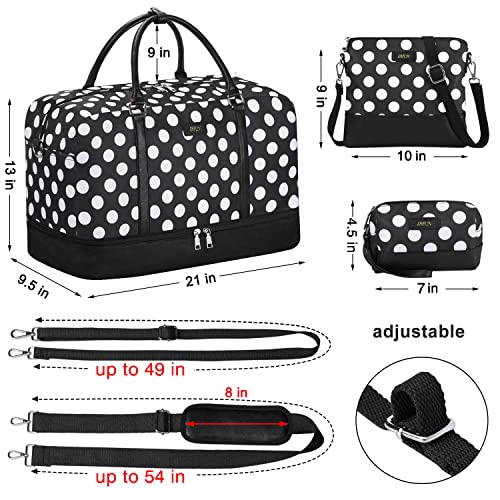 Image of IBFUN Weekender Bags for Women, 21 inch Weekender Travel Bag, Travel Duffle Bag Carry on Overnight Duffel Bag 3PCS, B7-Polka Dot, Large, Expandable Weekender Bag With Back Side Luggage Sleeve and