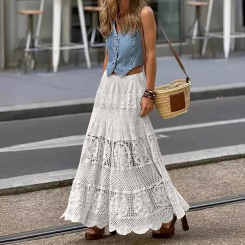 Women's Hollow Out Lace Maxi Skirt, High Waist Flowy Casual Skirts Going Out Fashion Casual Clothes2