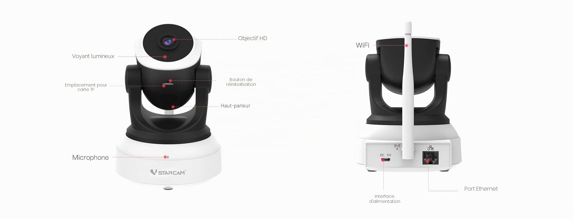VStarcam C24S Caméra de sécurité IP sans fil HD 1080p Wifi IR-Cut vision nocturne réseau d'enregistrement audio moniteur bébé intérieur