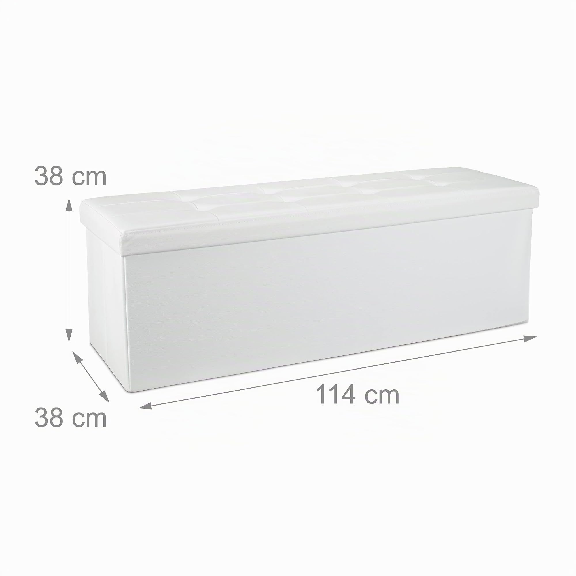 Relaxdays Cassapanca Pieghevole, Sgabello Pouf, Cassa Panca, con Coperchio, HxLxP: 38 x 114 x 38 cm, Baule, Bianco
