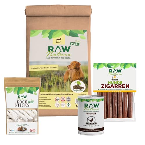 RAW Nature Trockenfutter Adult mit Huhn 12kg, kaltgepresstes Hundefutter, Getreidefrei, 100% Muskelfleisch, hoher Fleischanteil, ohne künstliche Zusätze, für alle Rassen geeignet