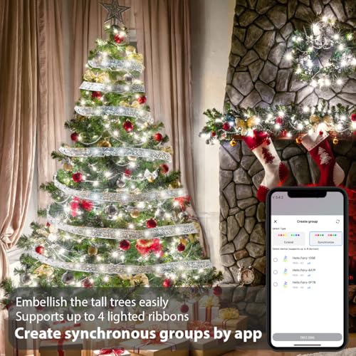 Lphianx Smart Christmas Tree Ribbon String Lights, 33ft 80 Modes Colors Changing Ribbon Light for Christmas Tree, APP & Remote Control, Sync Musical, Timer, USB (Silver) - image 6