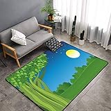 The Bodhi Tree has Bushes and a Full Moon with Stars in The Area Rugs Floor Mat Non Slip Throw Rugs...