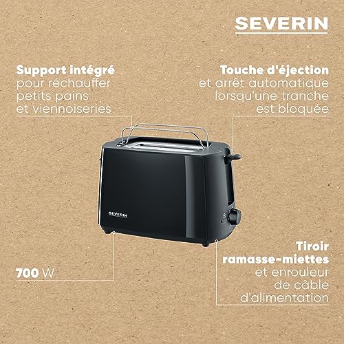 Grille pain SEVERIN AT2287 2 tranches brunissage réglable support viennoiseries - vue 4