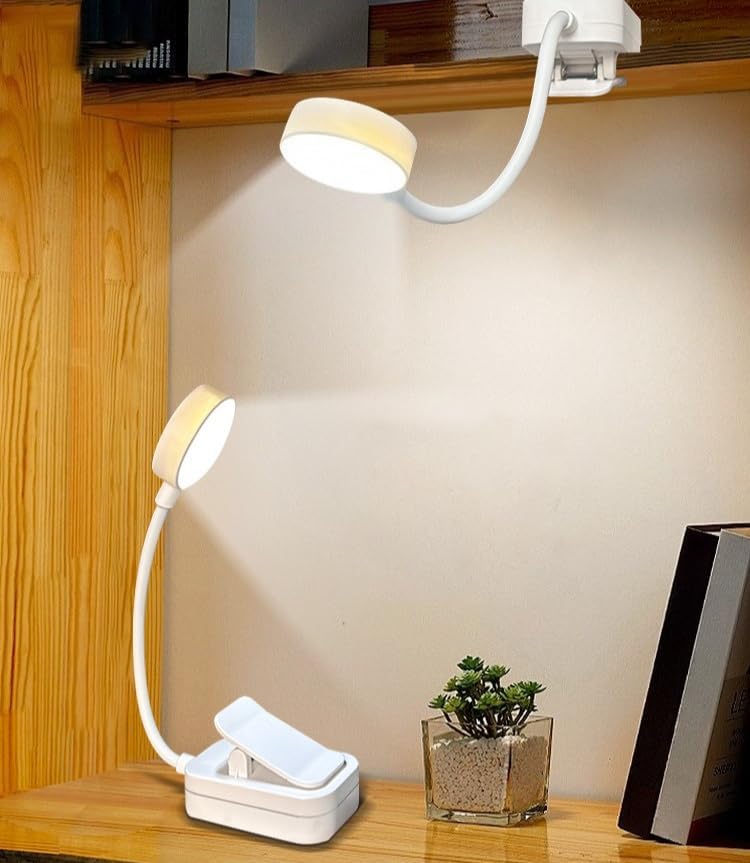 Night Light Reading Lamp USB Rechargeable Lights with 3 Colors Adjustable Flexible Book Light for Night Reading Bedside Work (White)