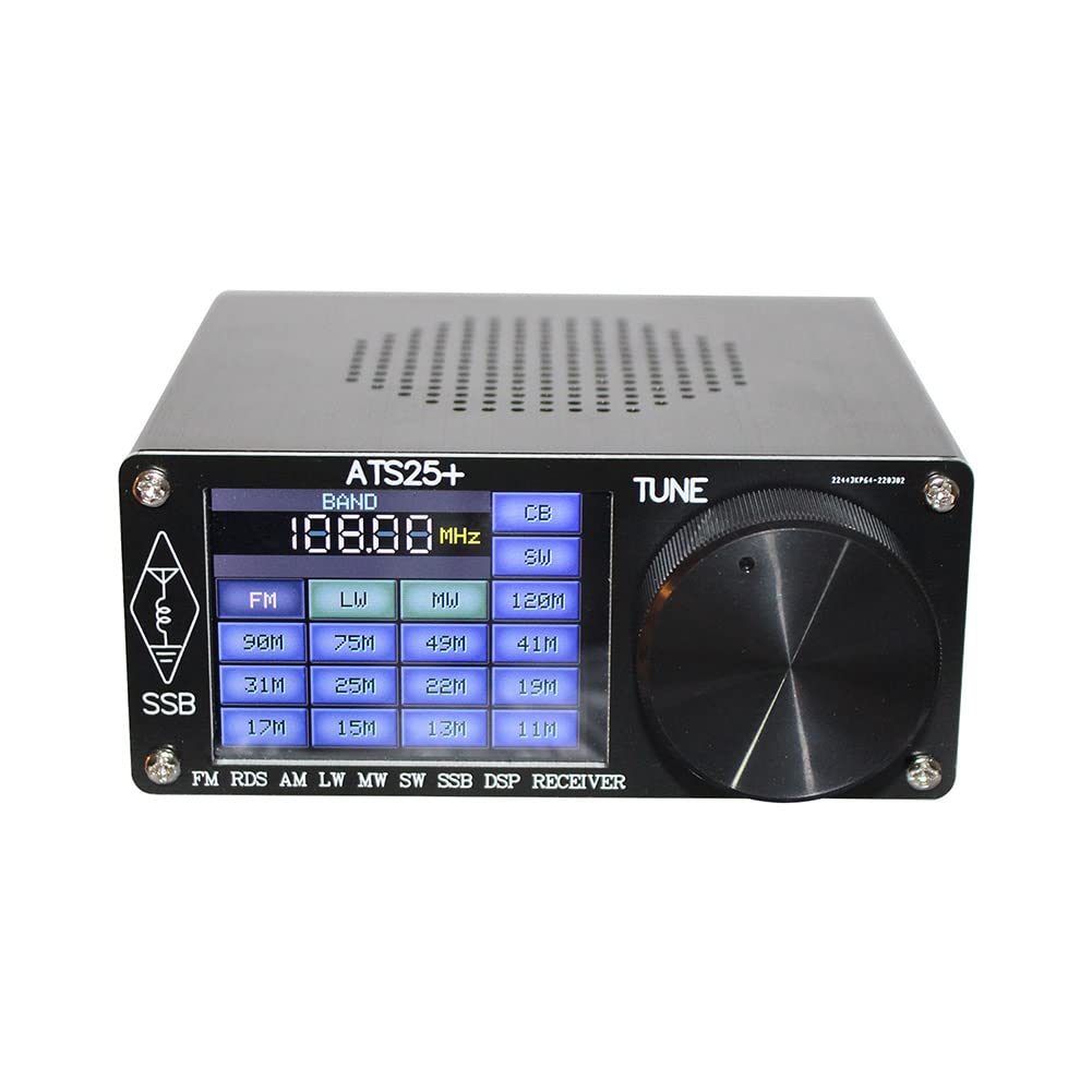 Récepteur radio complet ATS-25+ en alliage d'aluminium - Récepteur pour DSP MW & SW SSB USB et LSB avec écran tactile de 2,4" avec antenne et câble de charge de type C