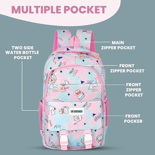 Image of Storite 3 in 1 School Bag Set for Kids Girls 15L | Backpack with Lunch & Pencil Pouch |Stylish Water-Resistance Lightweight Durable for Travel | Birthday Gift (Purple Blue - 33x14x43 Cm)
