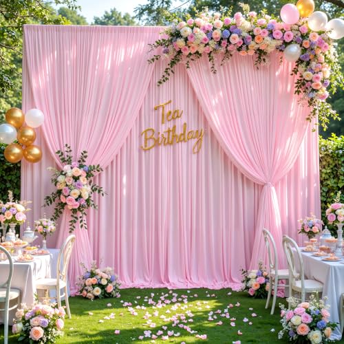 30x10ft Pink Backdrop Curtain for Baby Shower Parties Wrinkle Free Fabric Backdrop Curtain Wedding Photo Backdrop Drapes for Girls Birthday Party Gender Reveal Photography Back Drop 6 Panels 5x10FT
