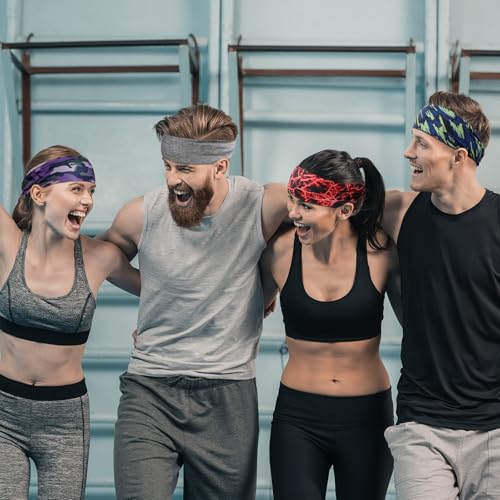 Image of 9 pcs Sweatbands for Men Workout Sport Headbands for Men Camo Headband Sweat Absorbing Headband Wide Sweatband for Head Basketball Football Cycling Running Yoga, 4.7 x 9.8 Inch