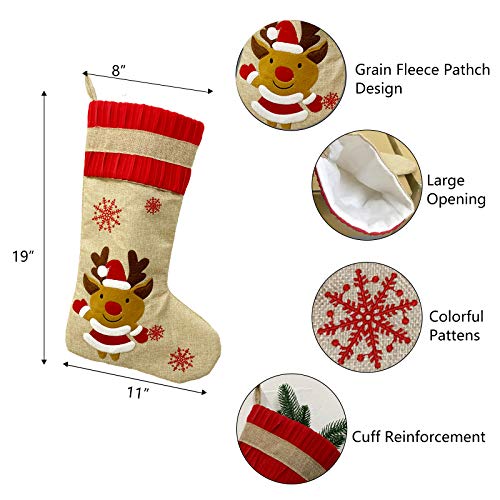 K-Mlice Christmas Stockings 5 Pack For Family 19” Large Burlap Cartoon Xmas Stocking For Home Décor Rustic Farmhouse Stockings Set Of 5 For Christmas Decorations #TOP4