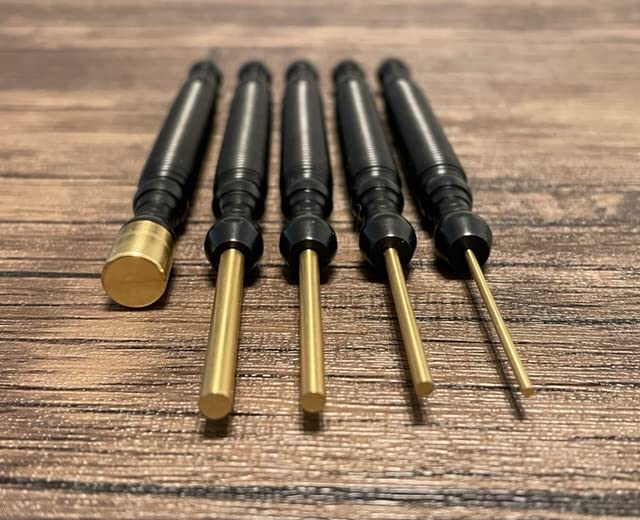 HIT Tool Hammerless Spring Punch Brass Pin Set: 1/16” x 1 3/8” Tip, 3/32” x 1 3/8” Tip, 1/8” x 1 3/8” Tip & 5/32” x 1 3/8” Tip