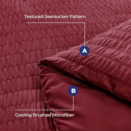 Image of HYMOKEGE Burgundy Oversized Queen Comforter Set Seersucker 7 Pieces, All Season Luxury Bed in a Bag for Bedroom, Bedding Set with Comforter, Sheets, Pillowcases & Shams