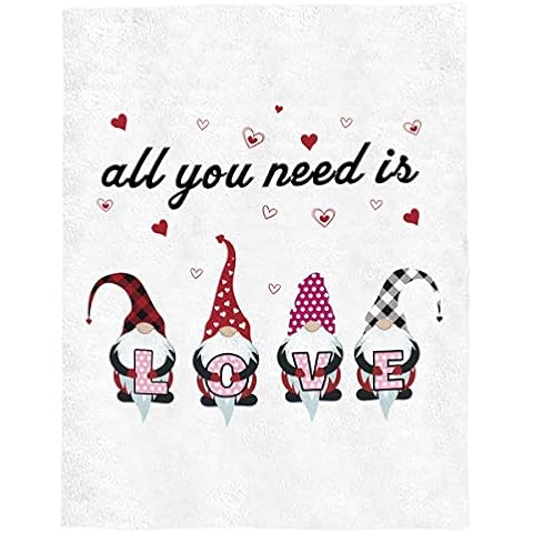 Vandarllin Valentine's Day Heart Gnomes Throw Blankets, Love Hearts Soft Fleece Blanket Decorative Gift for Her Women for Home Sofa Couch Chair Living Bedroom,40x50 inches,White Pink Red Cover