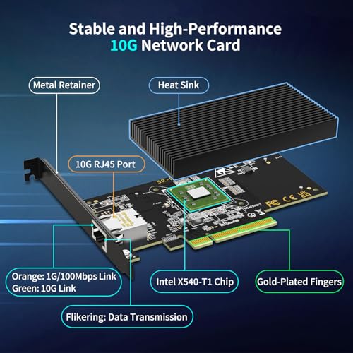 Image of 10Gb Base-T PCI-e Network Card, Intel X540-T1 Controller, NICGIGA 10Gbps Ethernet Adapter with 10Gbe RJ45 Port ， 10G NIC Card, Support Windows /Windows Server /Linux /Vmware /ESX