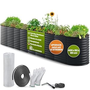TTL GARDEN 400x80x80cm Elegance XXL Metall Hochbeet Anthrazit - Stahl rostfrei verzinkt & grau lackiert Wellblech ovale Form sehr stabil Garten Beet für Gemüse Kräuter Blumen Gartenbeet Gemüsebeet