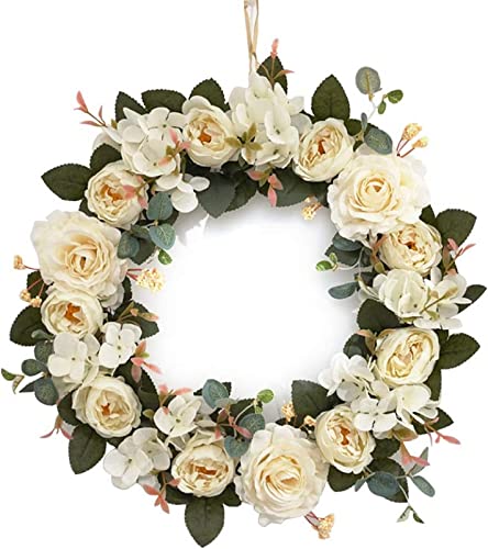 Couronne de Noël artificielle 34cm fleur rose foncé décor de porte
