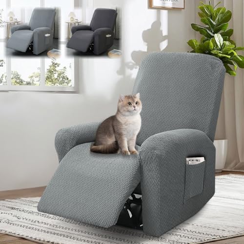 bechoanigel Funda Sillon Relax Reclinable, 4 Piezas Funda Butaca, Funda Sofa 1 Plaza, con Protectores para Reposabrazos y Bolsillo (Gris Claro)