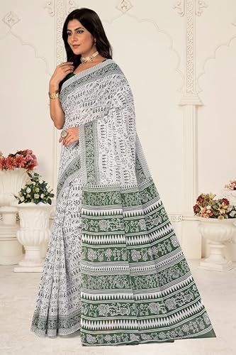 Image of TAMAIRA FASHION Mulmul Pure Cotton Saree For Woman Warli Printed|Office Wear Daily Wear Sarees For Women Without Blouse Piece(Available in 19 Colours)