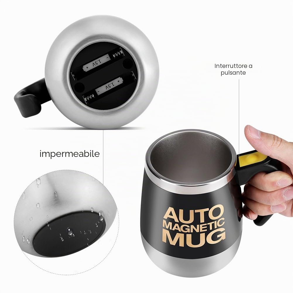 VBESTLIFE Tazza da caffè elettrica in acciaio inox, magnetica che si mescola da sola, per viaggi, ufficio, casa, ecc (nero)