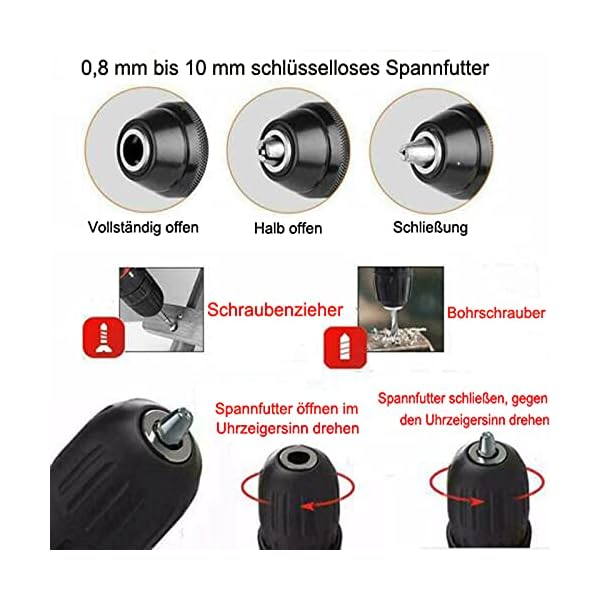 Akku-Bohrschrauber 21V, Akkuschrauber mit 1.5Ah Akku, 18+1 Drehmomentstufen, Drehmoment 45Nm, 2-Gang, Akku Bohrmaschine… – Bild 7