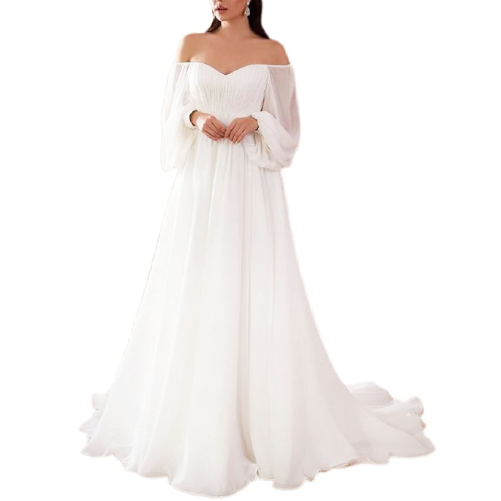 Donne Vestito Lanterna Manica Vita Alta morbido Flowy Hem Off Spalla bella alla moda Maxi Abito da Sera Femminile vestito da signora Abbigliamento leggero