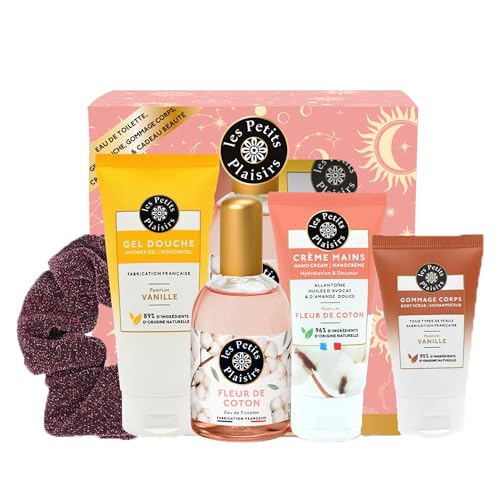 Image of Les Petits Plaisirs - Perfume Set Fleur de Coton, Eau de Toilette for Women, Shower Gel, Hand Cream. Gift Set for Women, Made in France, Bottle 110 ml (Cotton Blossom, Flowers)