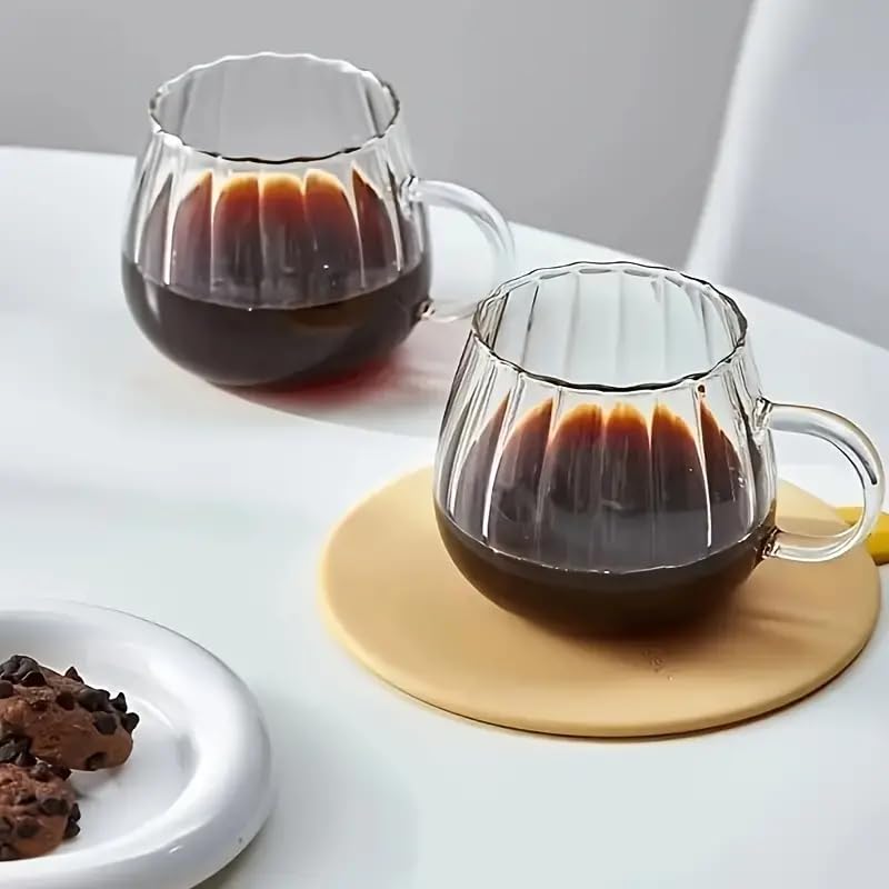 Mithra Life 2 Adet Ateşe Dayanıklı 400 ML Çizgili Borosilikat Cam Kupa Bardak MIT1100