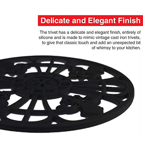 Silicone Trivet Set for Hot Dishes, Pots & Pans. These Kitchen Hot Pads 'Fleur De Lis' Design (Symbol of Royalty) Mimics Cast Iron Trivets Without Scratching (7.5 inch Round, Set of 3, Black). - Thumbnail 2