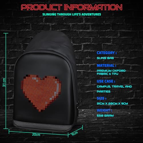 Image of Hookaba: LED Unisex Sling Bag,1 year Manufacturer Warranty, For School, College,Travel, DJ nights, Live Concerts, Party & Gym, 9.6 inches Tablet Waterproof IPX5