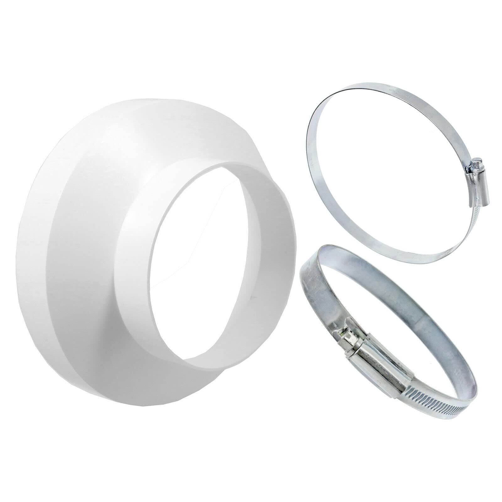 SPARES2GO Cooker Hood Vent Hose Reducer Adaptor Kit (Connector Ring 4" / 100mm to 6" / 152mm + Steel Pipe Clips x 2)