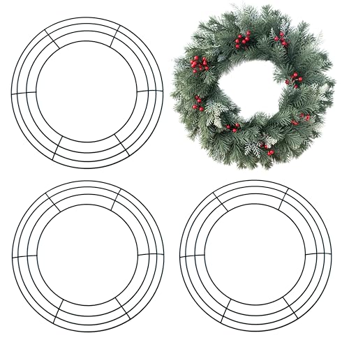 ROERLIEN 3 Pack 12 inch Wire Wreath Frame Dark Green Wreath Ring for Craft DIY Christmas Thanksgiving Halloween Outdoor Decoration Door Floral Arrangements (12)