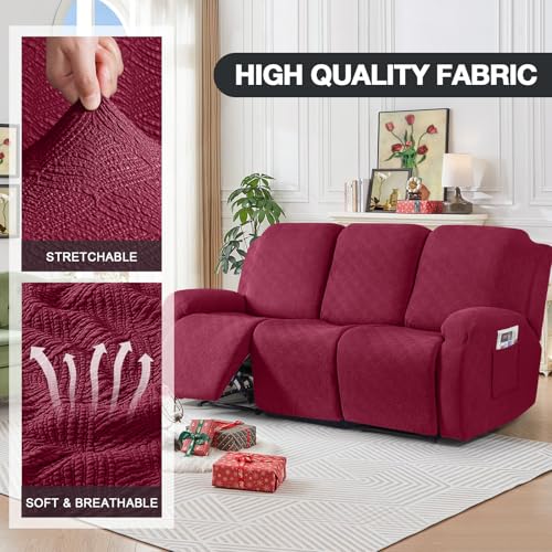 Image of Timeles Recliner Covers for 3 Seater Reclining Couch Covers Sofa Slipcover Furniture Protector for Dogs and Pets Stretch Soft Washable (Three-Seater, Burgundy)