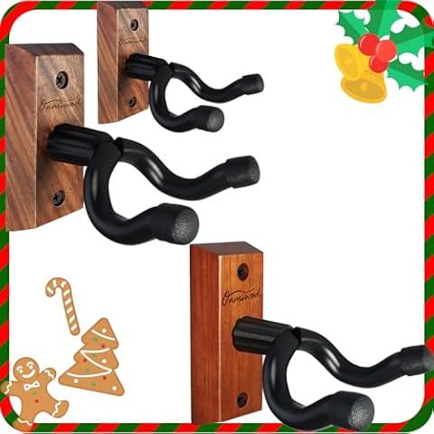 Onmiwod Guitar Wall Mount 3 Pack, Black Walnut Wood & Mahogany Wood Guitar Hanger, U-Shaped Guitar Wall Hanger Wall Mount, Guitar Holder Mount Hook Stand Wall for Acoustic, Electric Guitar Cover