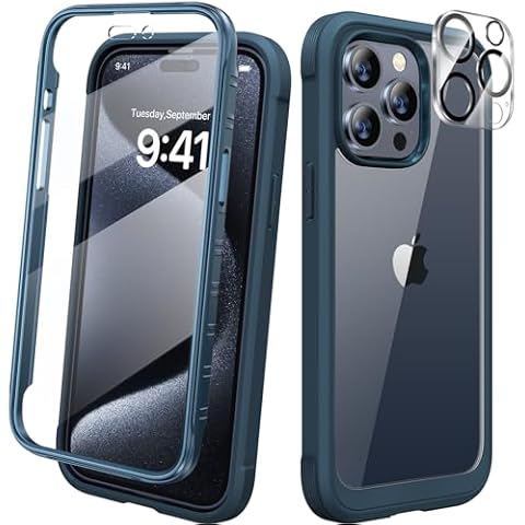 Diaclara Designed for iPhone 15 Pro Max Case, Full Body Rugged Case with Built-in Touch Sensitive Anti-Scratch Screen Protector, with Camera Lens Protector for iPhone 15 ProMax 6.7",Storm Blue Cover