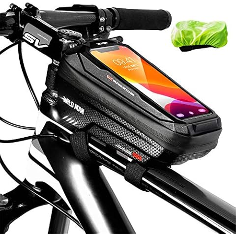 MonoTele Bike Frame Bag with Phone Holder, Bike Top Tube Bag Pouch, Waterproof Bicycle Bike Phone Mount Bag with Touch Screen Window, Bike handlebar bag for Cell Phone up to 6.5'' Cover